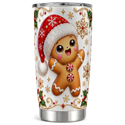 Glossy Gingerbread Tumbler 20oz, Christmas Stainless Steel Travel Cup