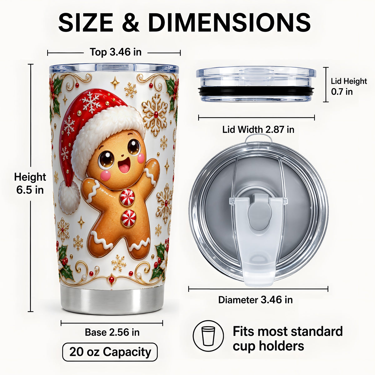 #pl[20oz|Steel] Glossy Gingerbread Tumbler 20oz, Christmas Stainless Steel Travel Cup