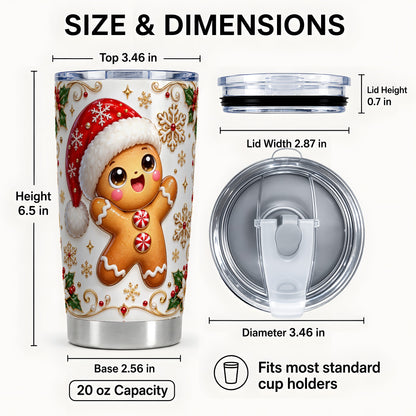 #pl[20oz|Steel] Glossy Gingerbread Tumbler 20oz, Christmas Stainless Steel Travel Cup