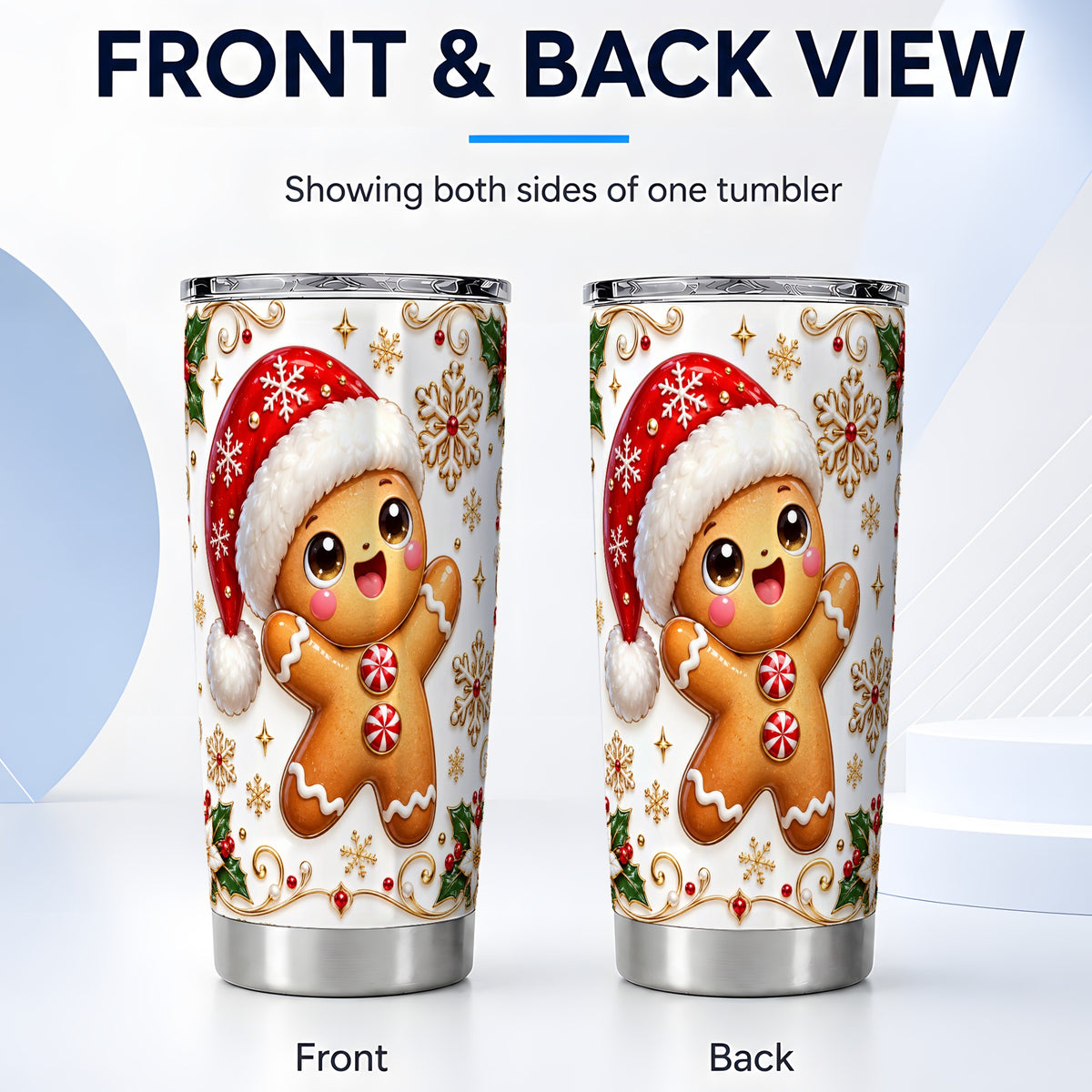 #pl[20oz|Steel] Glossy Gingerbread Tumbler 20oz, Christmas Stainless Steel Travel Cup