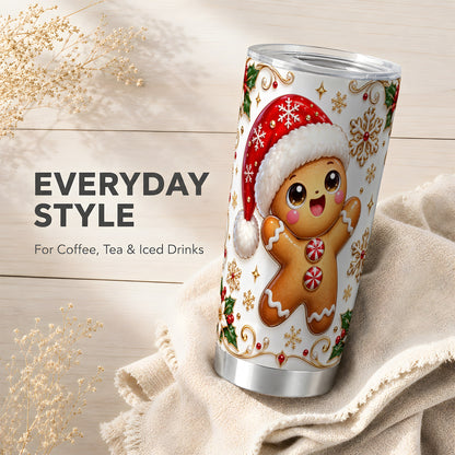 Glossy Gingerbread Tumbler 20oz, Christmas Stainless Steel Travel Cup