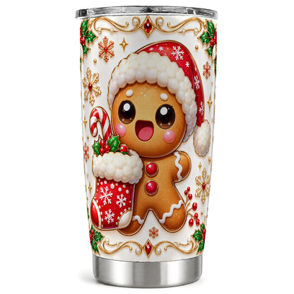 Stocking Gingerbread Tumbler 20oz, Christmas Stainless Steel Travel Cup