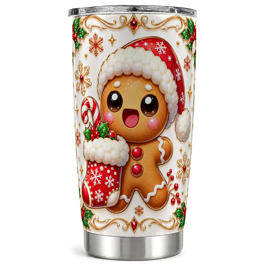 Stocking Gingerbread Tumbler 20oz, Christmas Stainless Steel Travel Cup