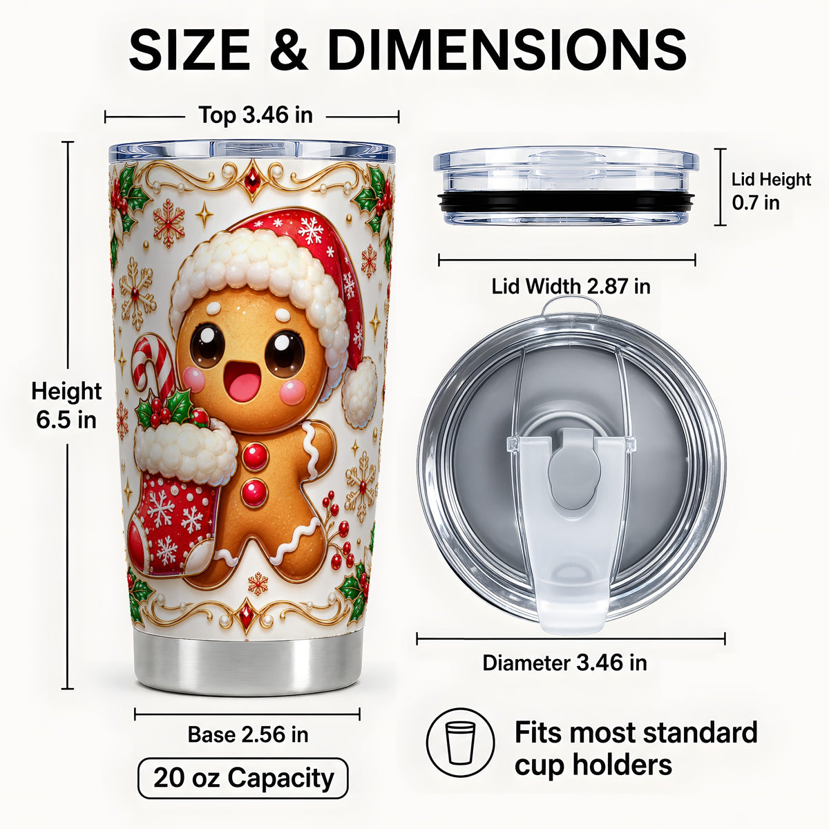#pl[20oz|Steel] Stocking Gingerbread Tumbler 20oz, Christmas Stainless Steel Travel Cup