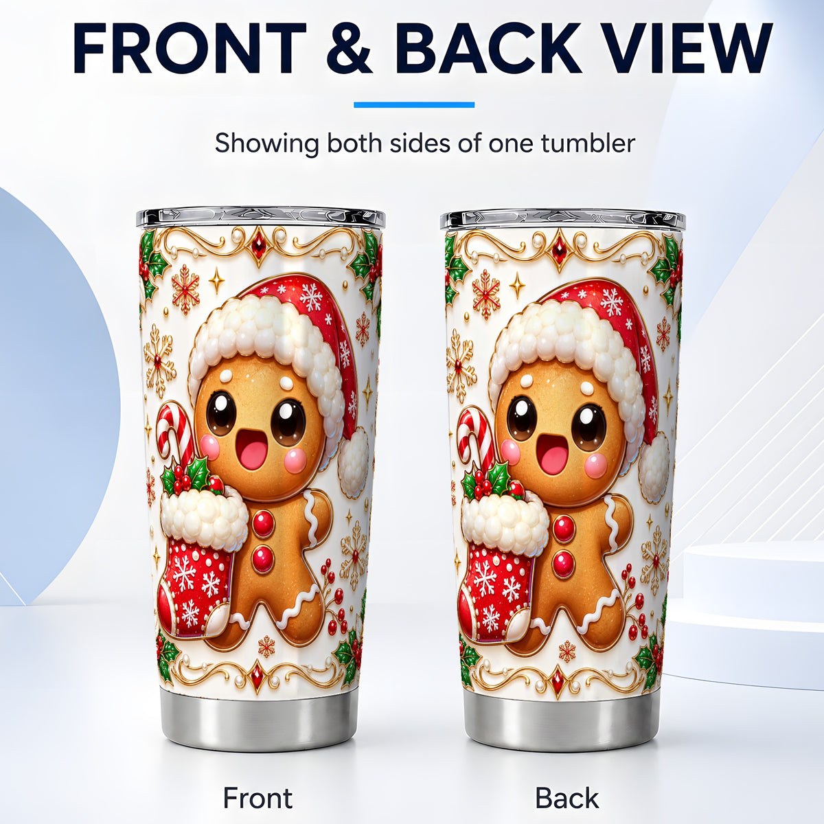 #pl[20oz|Steel] Stocking Gingerbread Tumbler 20oz, Christmas Stainless Steel Travel Cup