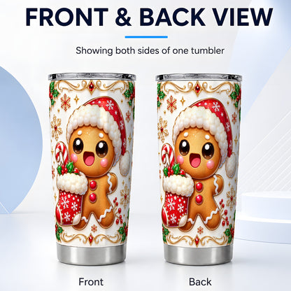#pl[20oz|Steel] Stocking Gingerbread Tumbler 20oz, Christmas Stainless Steel Travel Cup