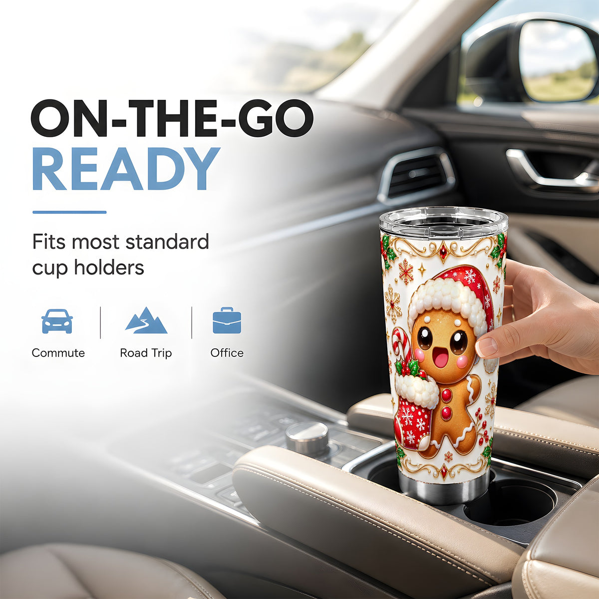 Stocking Gingerbread Tumbler 20oz, Christmas Stainless Steel Travel Cup