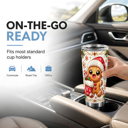 Stocking Gingerbread Tumbler 20oz, Christmas Stainless Steel Travel Cup