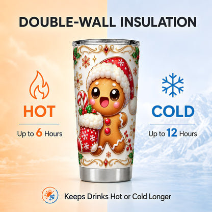 Stocking Gingerbread Tumbler 20oz, Christmas Stainless Steel Travel Cup