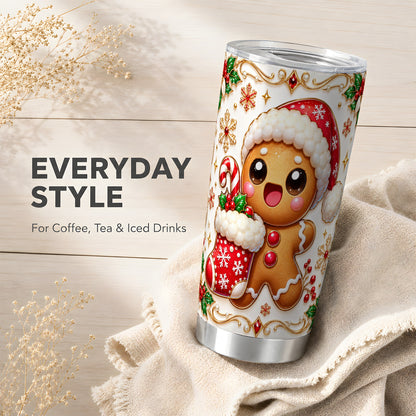 Stocking Gingerbread Tumbler 20oz, Christmas Stainless Steel Travel Cup