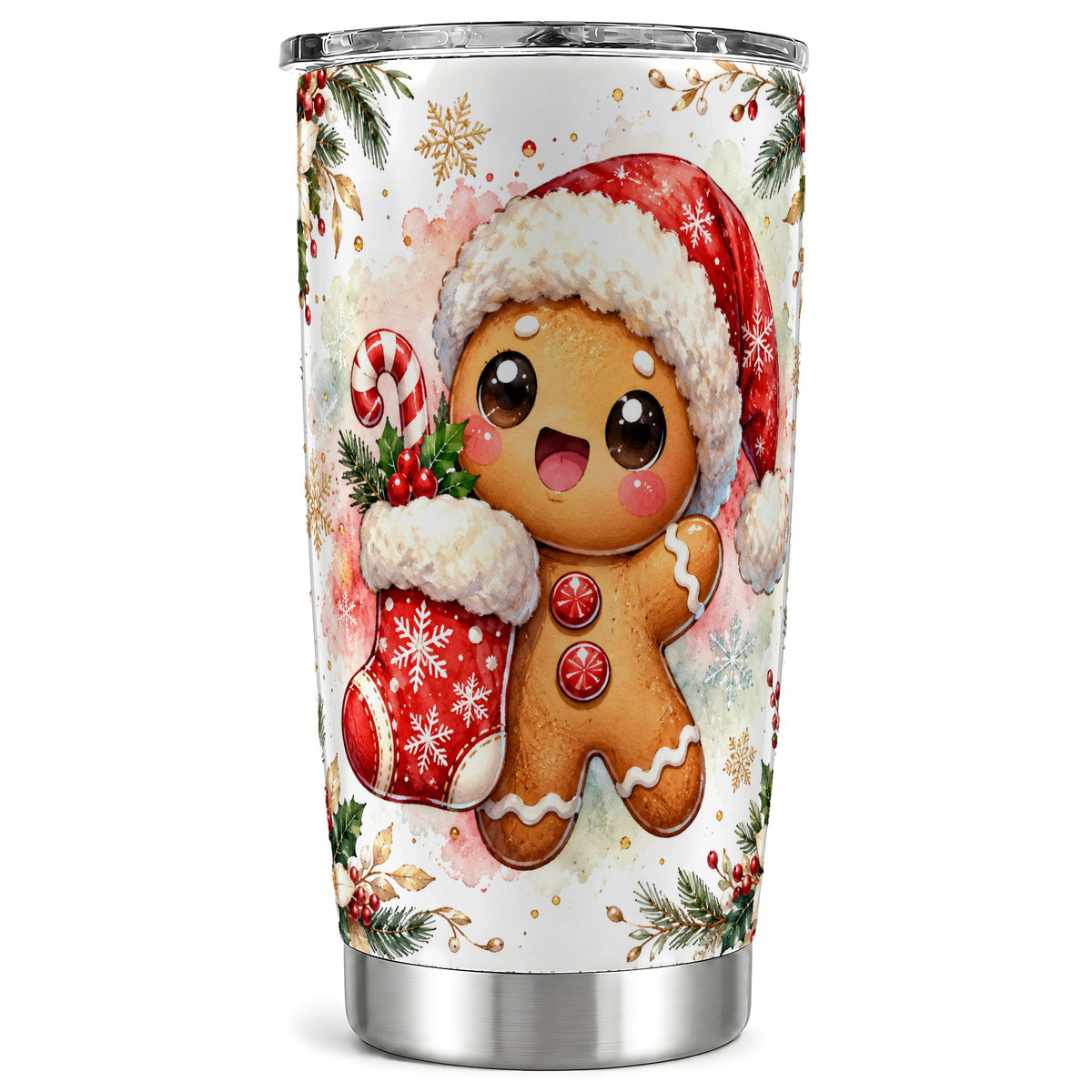 Christmas Gingerbread Tumbler 20oz, Holiday Tumbler, Steel Travel Cup