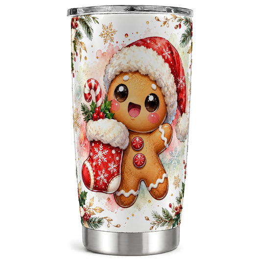 Christmas Gingerbread Tumbler 20oz, Holiday Tumbler, Steel Travel Cup