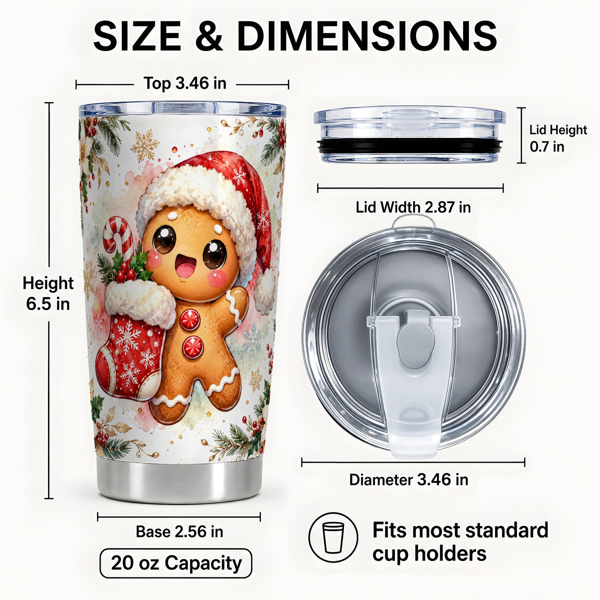 #pl[20oz|Steel] Christmas Gingerbread Tumbler 20oz, Holiday Tumbler, Steel Travel Cup