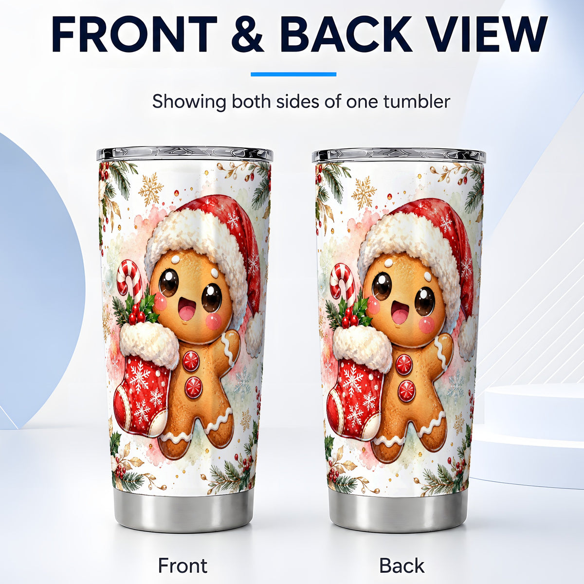 #pl[20oz|Steel] Christmas Gingerbread Tumbler 20oz, Holiday Tumbler, Steel Travel Cup