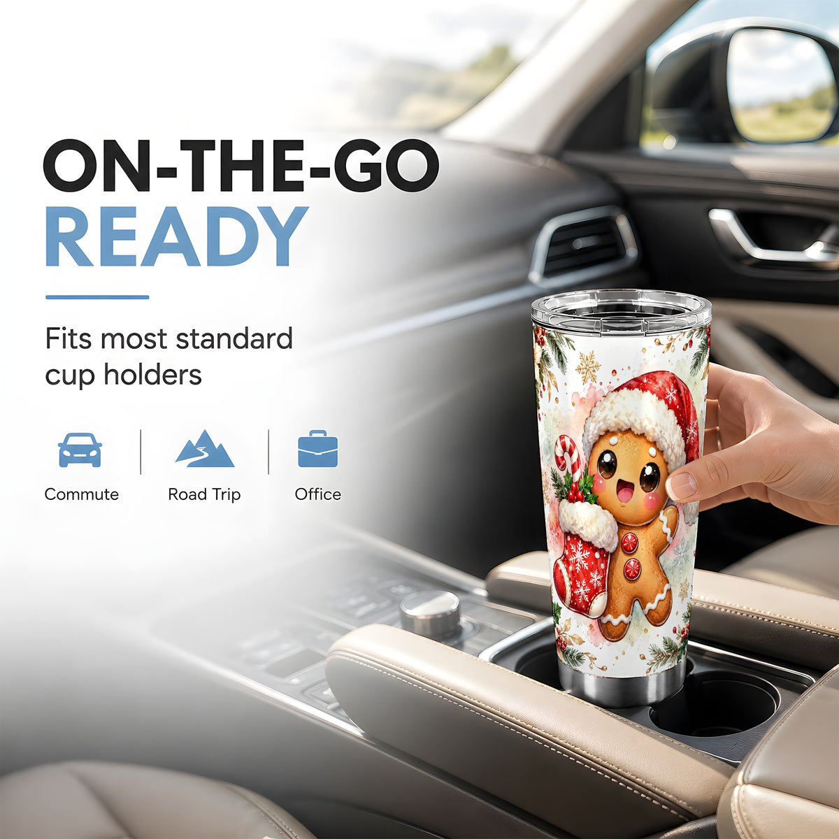 Christmas Gingerbread Tumbler 20oz, Holiday Tumbler, Steel Travel Cup