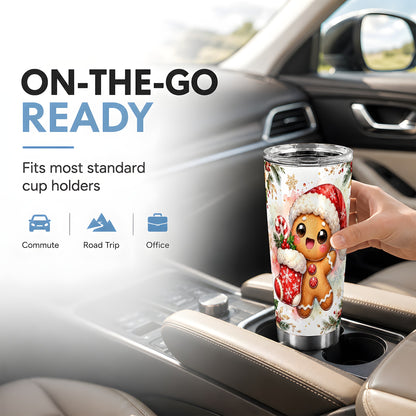 Christmas Gingerbread Tumbler 20oz, Holiday Tumbler, Steel Travel Cup
