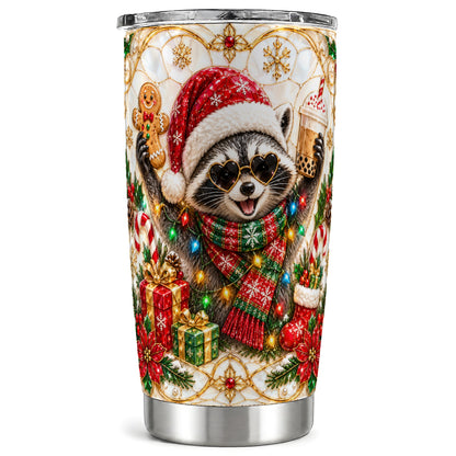 Christmas Raccoon Tumbler 20oz, Festive Tumbler, Stainless Steel Travel Cup