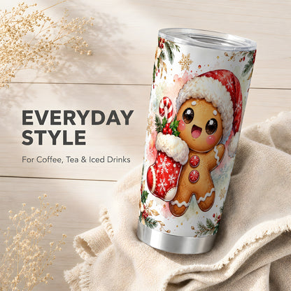 Christmas Gingerbread Tumbler 20oz, Holiday Tumbler, Steel Travel Cup