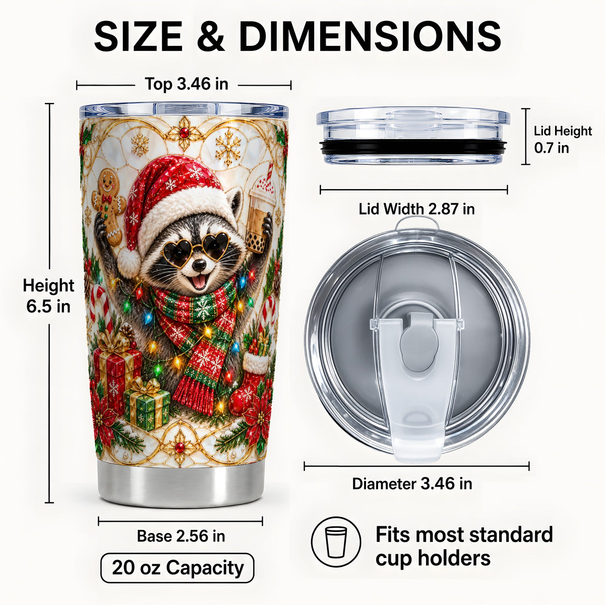 #pl[20oz|Steel] Christmas Raccoon Tumbler 20oz, Festive Tumbler, Stainless Steel Travel Cup