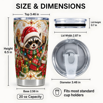 #pl[20oz|Steel] Christmas Raccoon Tumbler 20oz, Festive Tumbler, Stainless Steel Travel Cup