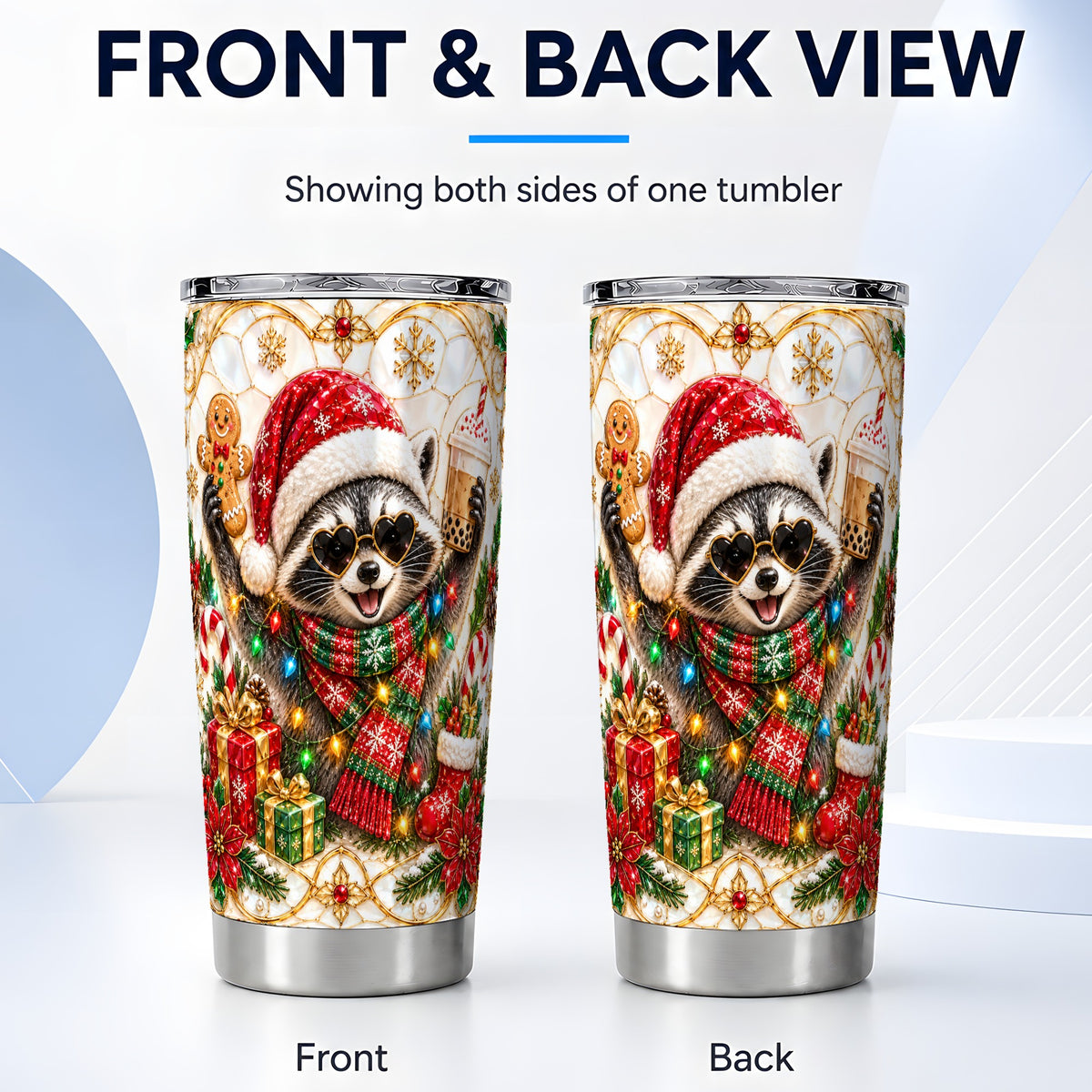 #pl[20oz|Steel] Christmas Raccoon Tumbler 20oz, Festive Tumbler, Stainless Steel Travel Cup