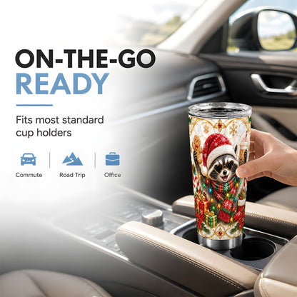 Christmas Raccoon Tumbler 20oz, Festive Tumbler, Stainless Steel Travel Cup