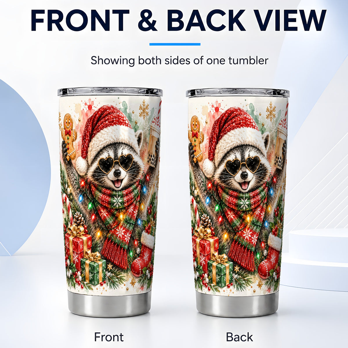 #pl[20oz|Steel] Christmas Raccoon Tumbler 20oz, Holiday Tumbler, Stainless Steel Travel Cup