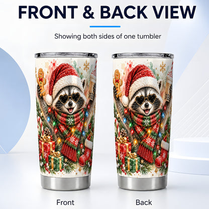 #pl[20oz|Steel] Christmas Raccoon Tumbler 20oz, Holiday Tumbler, Stainless Steel Travel Cup