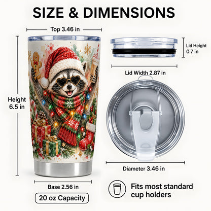 #pl[20oz|Steel] Christmas Raccoon Tumbler 20oz, Holiday Tumbler, Stainless Steel Travel Cup