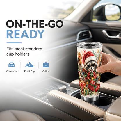Christmas Raccoon Tumbler 20oz, Holiday Tumbler, Stainless Steel Travel Cup