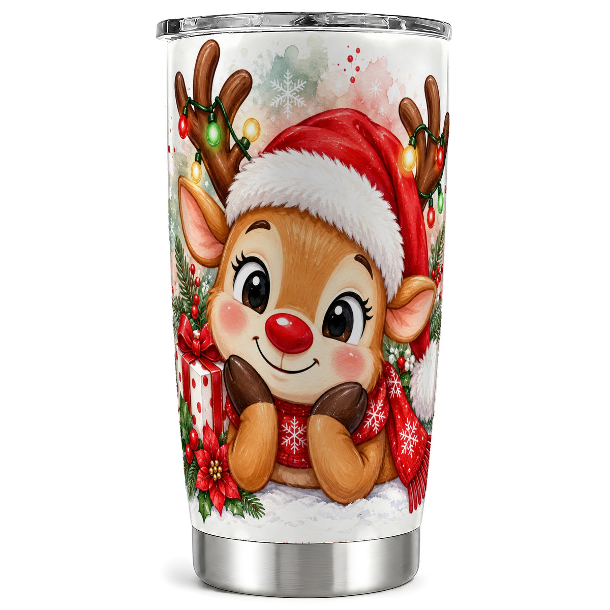 Christmas Reindeer Tumbler 20oz, Holiday Tumbler, Steel Travel Cup