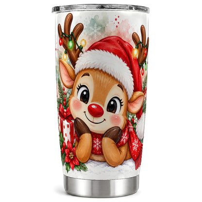 Christmas Reindeer Tumbler 20oz, Holiday Tumbler, Steel Travel Cup