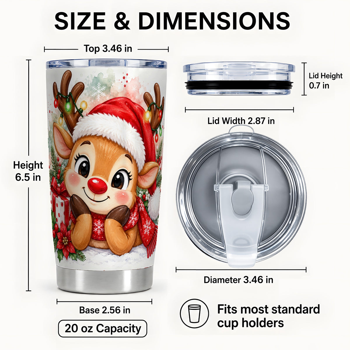 #pl[20oz|Steel] Christmas Reindeer Tumbler 20oz, Holiday Tumbler, Steel Travel Cup
