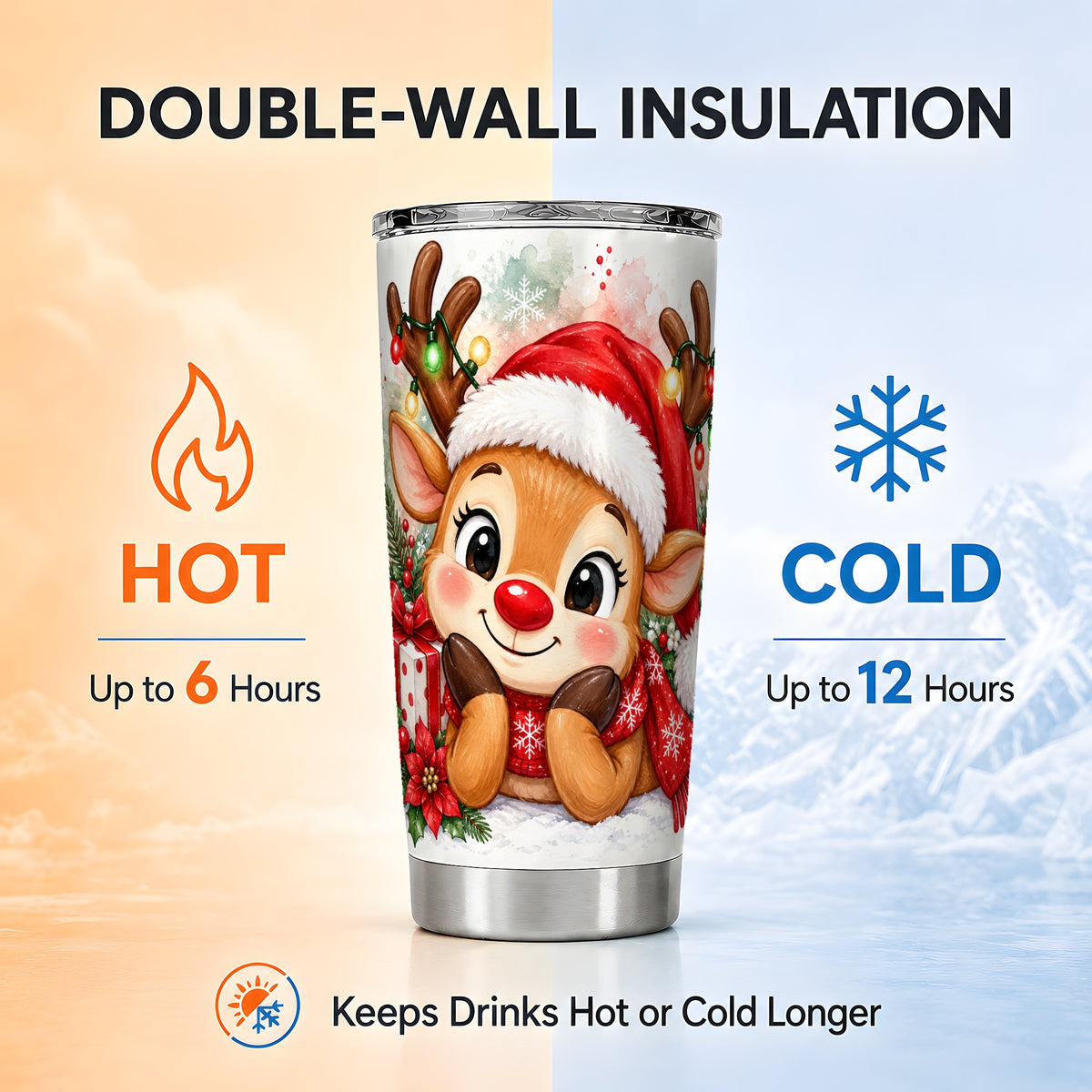Christmas Reindeer Tumbler 20oz, Holiday Tumbler, Steel Travel Cup