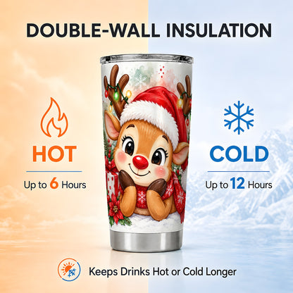 Christmas Reindeer Tumbler 20oz, Holiday Tumbler, Steel Travel Cup