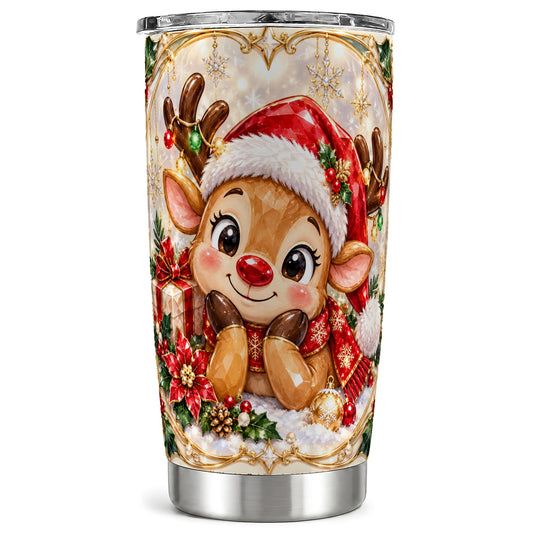 Jeweled Reindeer Tumbler 20oz, Holiday Tumbler, Stainless Steel Travel Cup