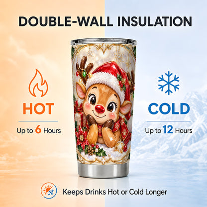 Jeweled Reindeer Tumbler 20oz, Holiday Tumbler, Stainless Steel Travel Cup