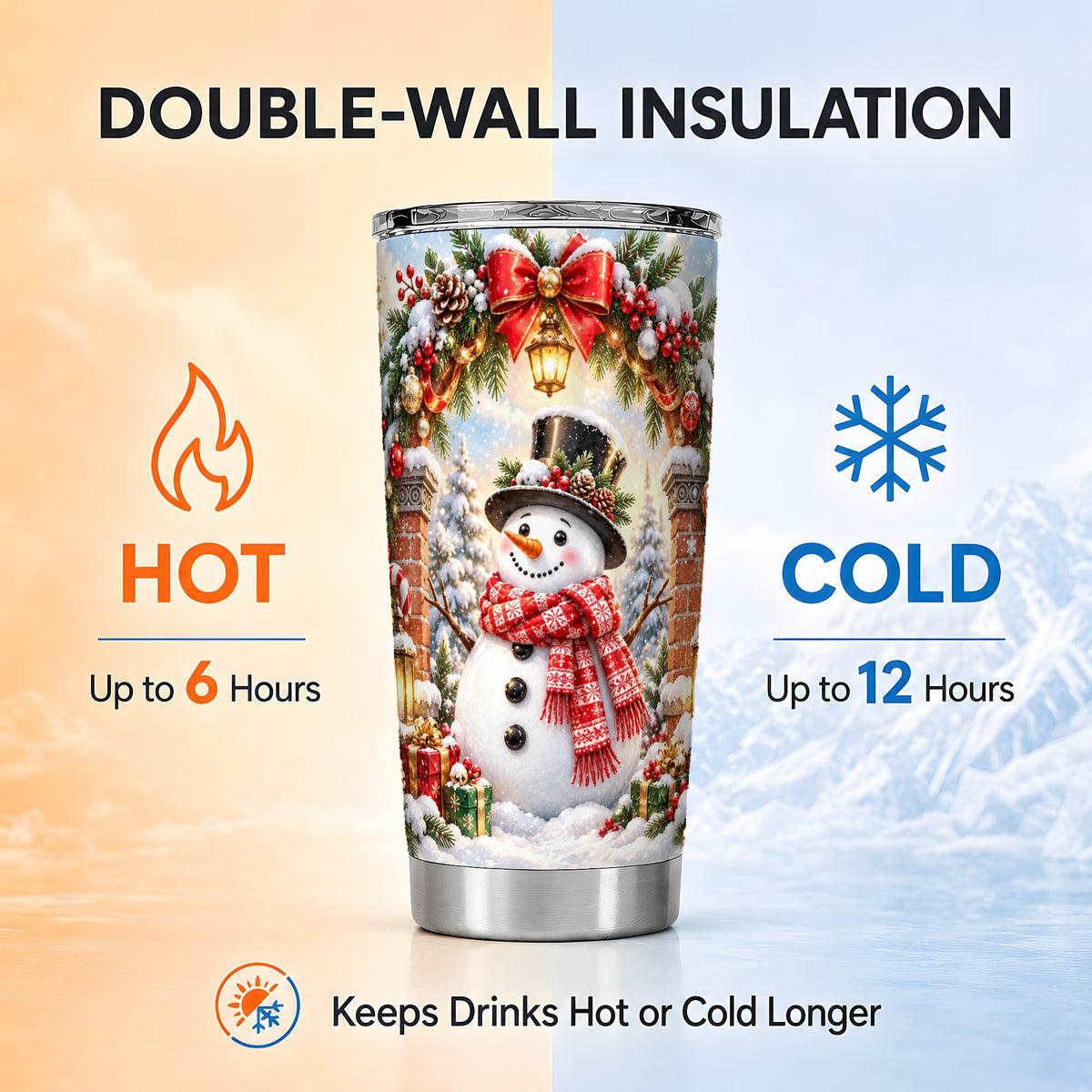 Snowman Christmas Tumbler 20oz, Winter Tumbler, Stainless Steel Travel Cup