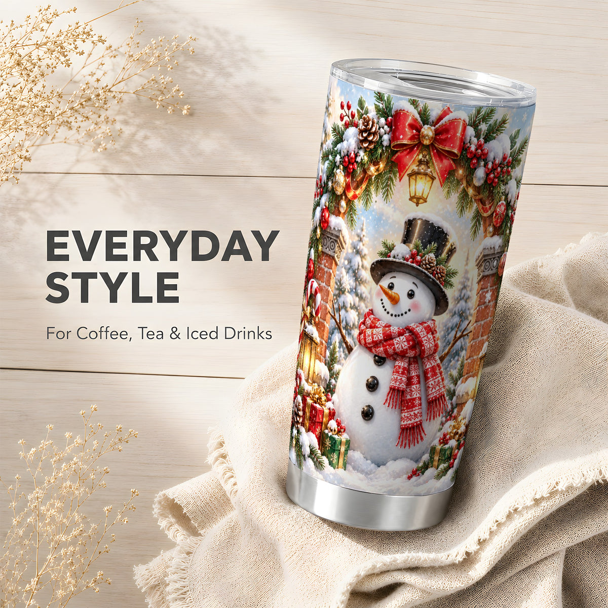 Snowman Christmas Tumbler 20oz, Winter Tumbler, Stainless Steel Travel Cup