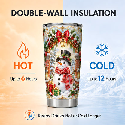 Ornate Snowman Tumbler 20oz, Christmas Tumbler, Stainless Steel Travel Cup