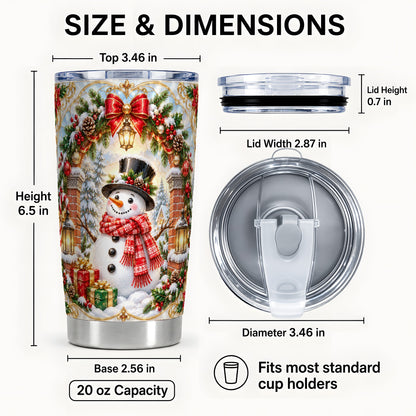 #pl[20oz|Steel] Ornate Snowman Tumbler 20oz, Christmas Tumbler, Stainless Steel Travel Cup