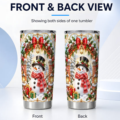 #pl[20oz|Steel] Ornate Snowman Tumbler 20oz, Christmas Tumbler, Stainless Steel Travel Cup
