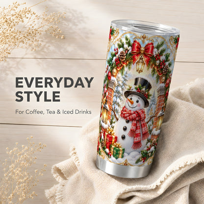 Ornate Snowman Tumbler 20oz, Christmas Tumbler, Stainless Steel Travel Cup