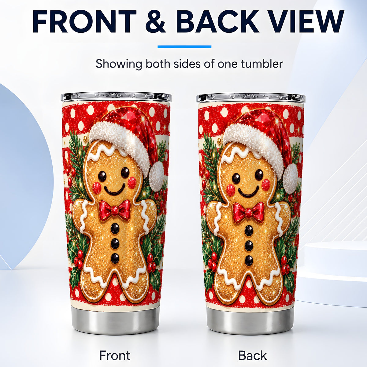 #pl[20oz|Steel] Gingerbread Tumbler 20oz, Christmas Cookie Tumbler, Travel Cup