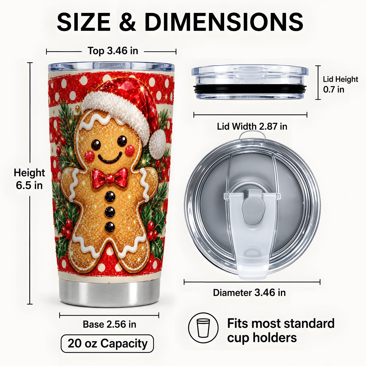 #pl[20oz|Steel] Gingerbread Tumbler 20oz, Christmas Cookie Tumbler, Travel Cup