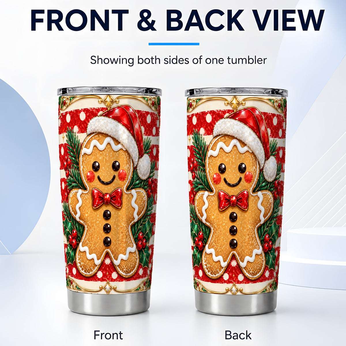 #pl[20oz|Steel] Ornate Gingerbread Tumbler 20oz, Christmas Tumbler, Travel Cup