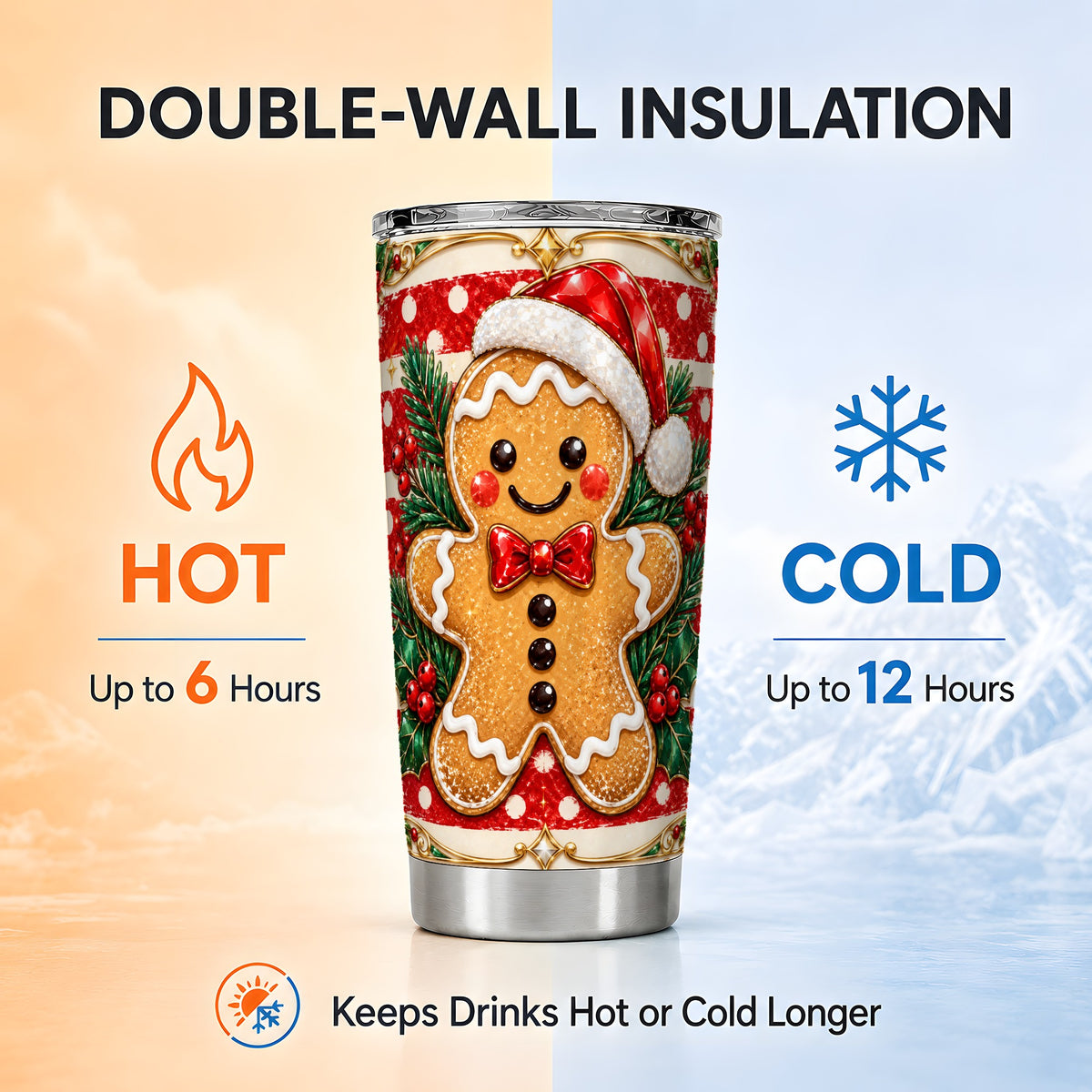 Ornate Gingerbread Tumbler 20oz, Christmas Tumbler, Travel Cup