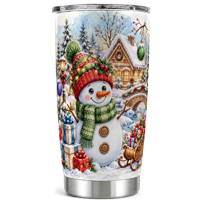 Watercolor Snowman Tumbler 20oz, Winter Tumbler, Stainless Steel Travel Cup