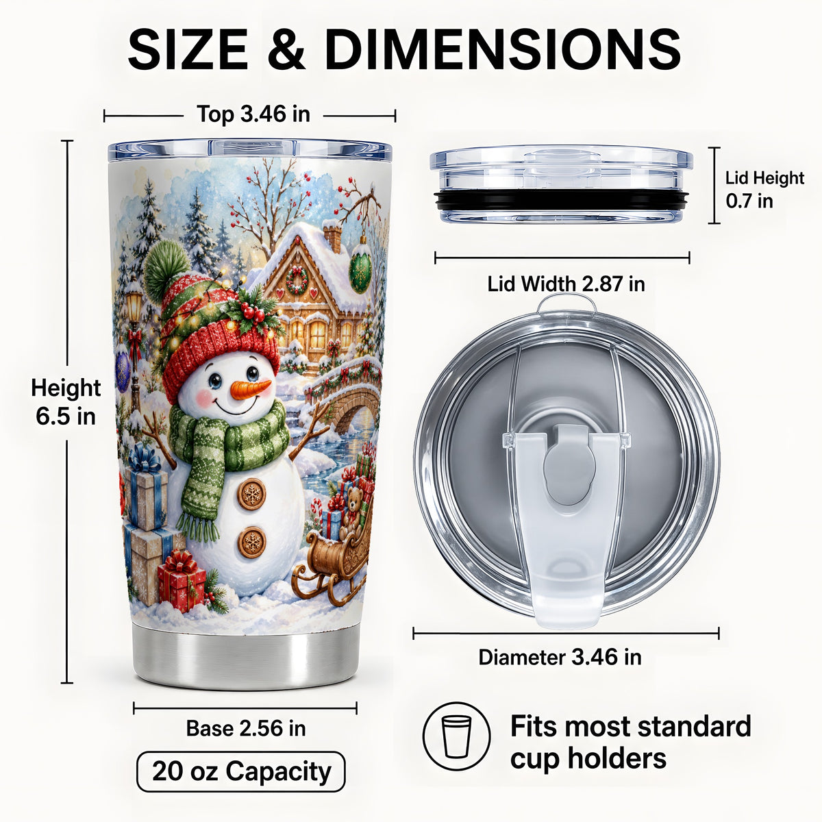 #pl[20oz|Steel] Watercolor Snowman Tumbler 20oz, Winter Tumbler, Stainless Steel Travel Cup