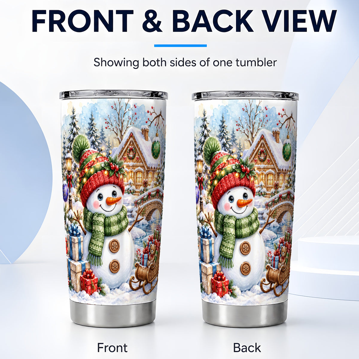 #pl[20oz|Steel] Watercolor Snowman Tumbler 20oz, Winter Tumbler, Stainless Steel Travel Cup
